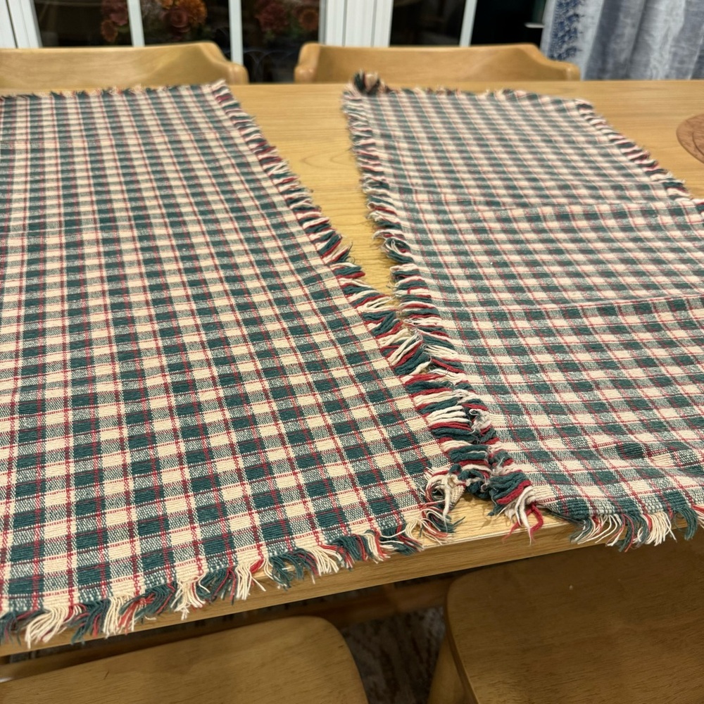 Set of 2 red, green, and beige plaid Table runner